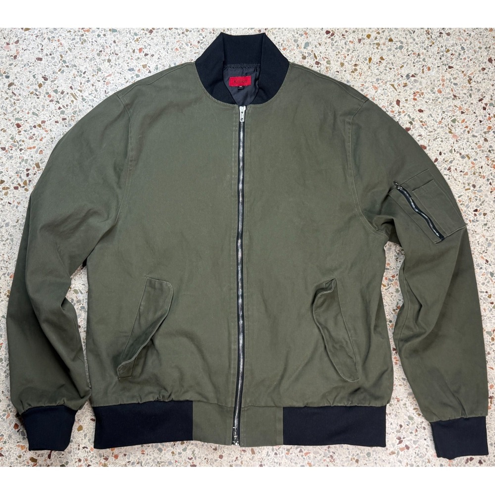 Killion Men's Full Zip Long Sleeve Green Lined Bomber Jacket Size XL